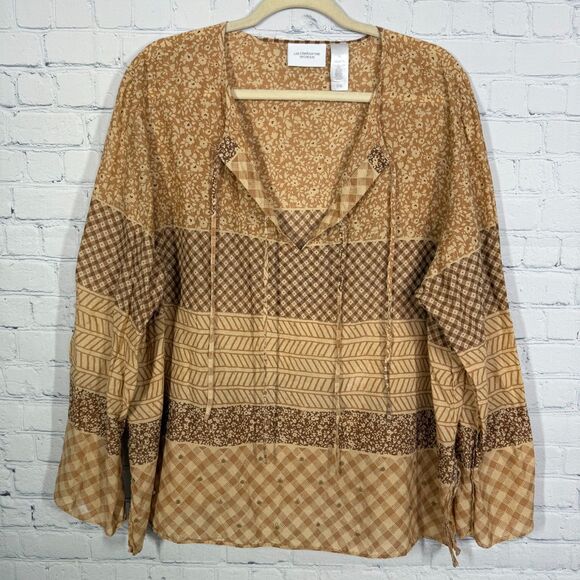Liz Claiborne Peasant Tunic Women Plus Size 3X Lagenlook Beaded Patchwork Top - Picture 1 of 13
